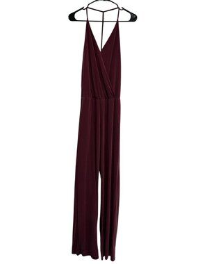 Cynthia Rowley Small Burgundy Sleeveless Wide Leg Jumpsuit Minimalist Clean Girl